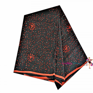 Black Color Saree Red Cotton Hand Stitch Design
