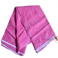 Pink Color Saree Hand Stitch Cotton Design