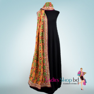 Phulkari Dopatta Multicolor Stitch on Off White Color